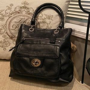 COACH Hampton Black Pebbled Leather Handbag